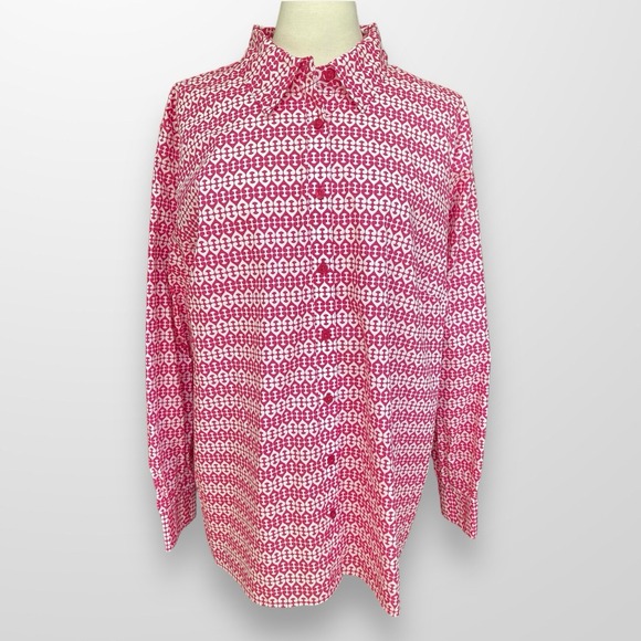 Jones New York Tops - Jones New York Woman 3X Stretch Top Shirt Button Front Pink Long Sleeve NEW